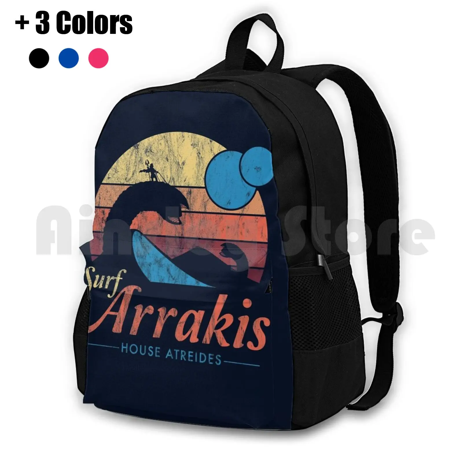 Visit Arrakis-Vintage Distressed Surf-- Sci Fi Outdoor Hiking Backpack Waterproof Camping Travel Retro Sandworm Surfing Surf