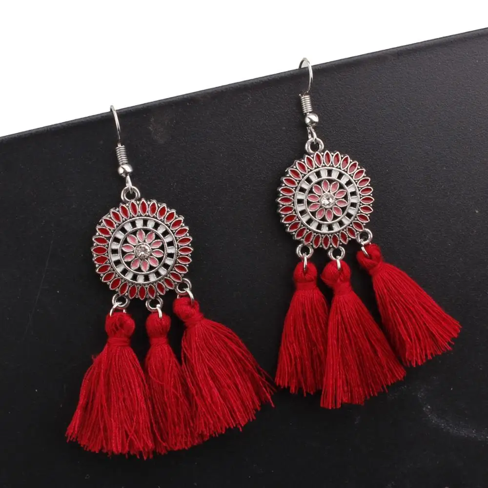 NS 2019 orange Blue long Tassel Earrings for Women Crystal flower Drop Earrings Long Fringed Dangle Earrings Wedding Jewelry