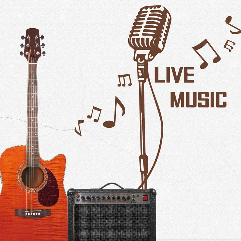 Musical Instrument Microphone Wall Sticker Classroom Live Music Note Wall Decal Bedroom Kids Room Vinyl Home Decor