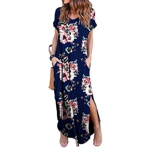 Vestido largo de manga corta para mujer, traje Sexy informal, bohemio, Floral, talla grande 5X, Verano