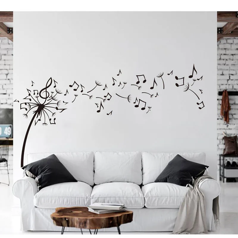 Large Dandelion Music Note Wall Sticker Bedroom Sofa Nature Flower Plant Woodland WIld Wall Decal Kids Room  Decor