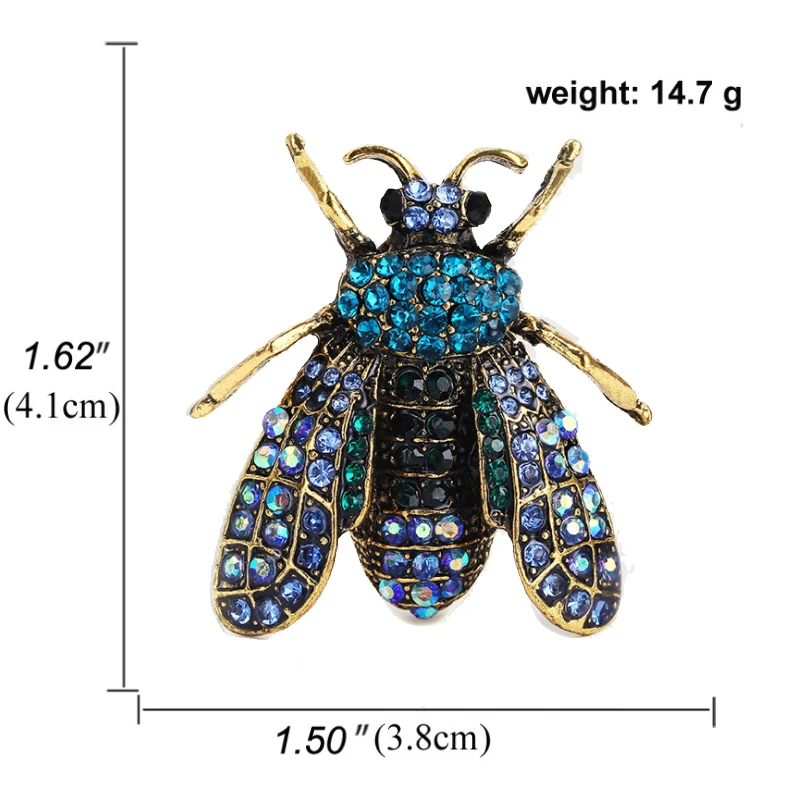 Blue Bee Metal Brooch Insect Rhinestone Brooches For Women Pins Scarf Clip Jewelry Broach Bouquet