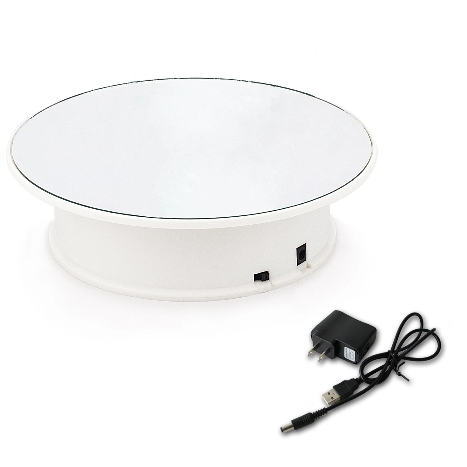 20CM/8-Inches Mirror 360 Degrees Rotating Rotary Display Stand Turntable Jewelry Display Base- Include AC Plug (Double Power)