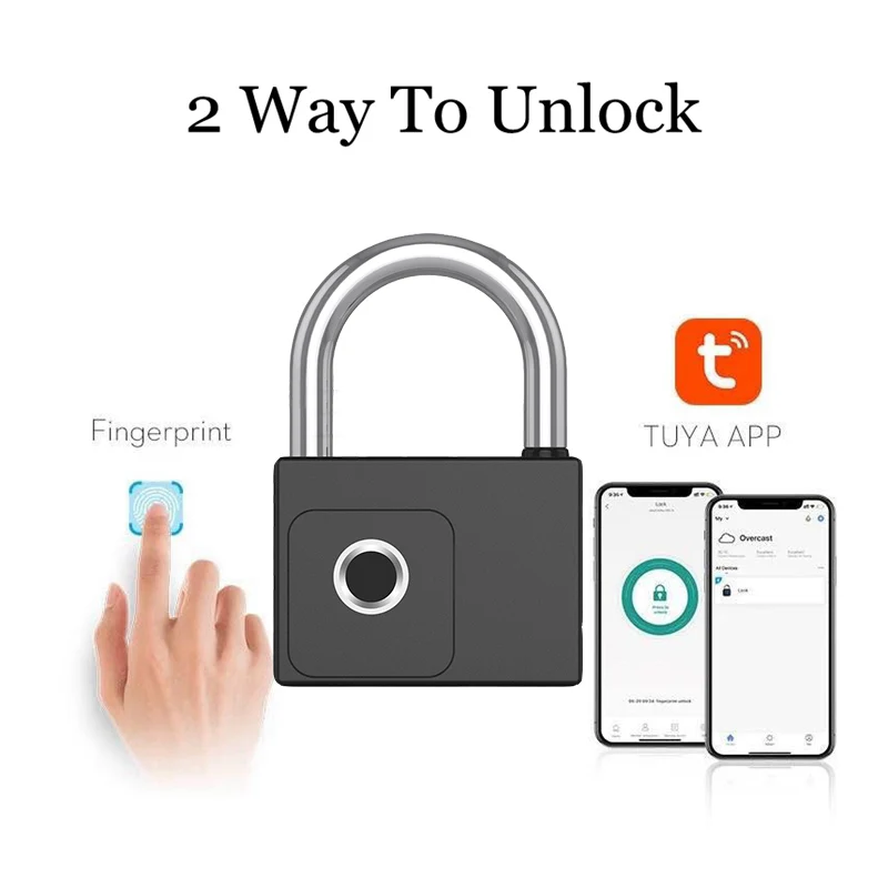 IP66 Waterproof Tuya APP Remote Smart Padlock Fingerprint Electronic Padlock USB Rechargeable Backup Port With Key Unlock