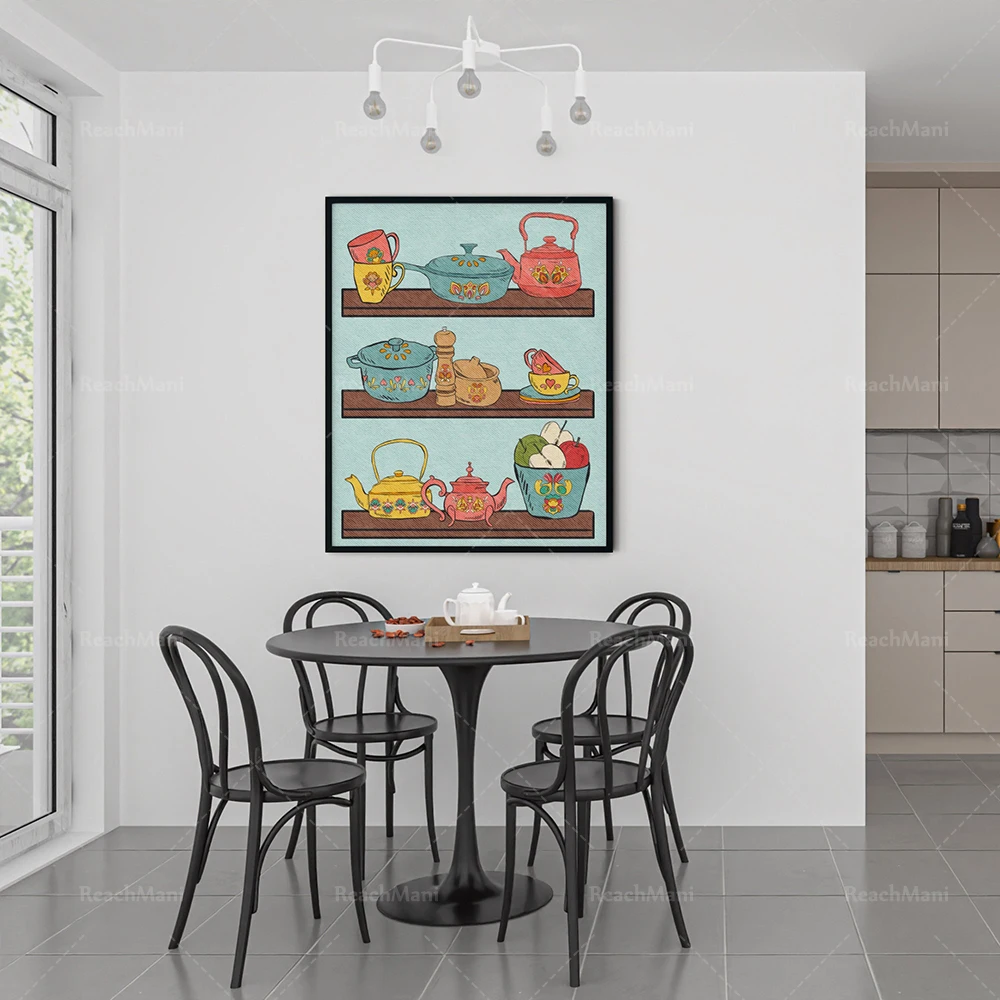 Color kitchen printable wall art, kitchen utensils wall decoration, abstract retro kitchen pantry art poster