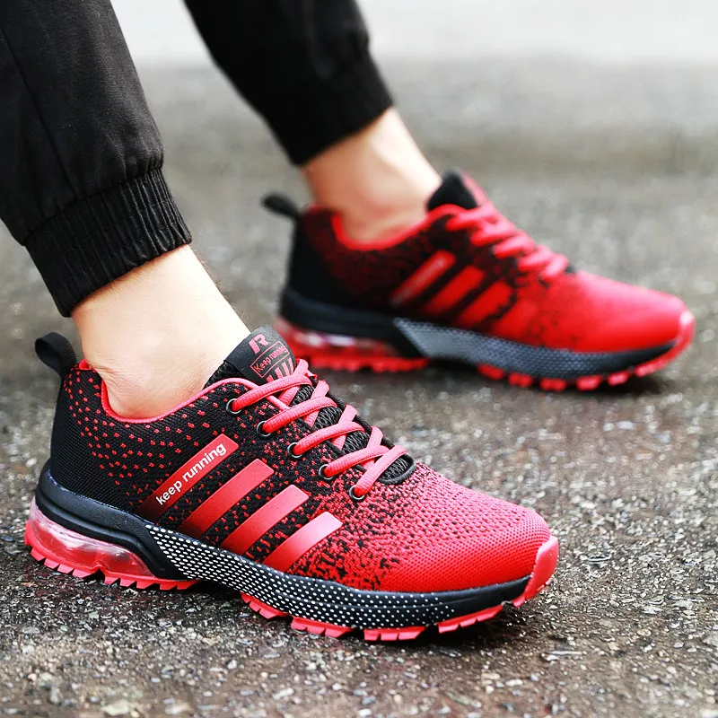 Red Flyline Breathable Hot Women Running Sneakers Air Trainers Lightweight Keep Running Marathon Women Sport Shoes Air Sneakers