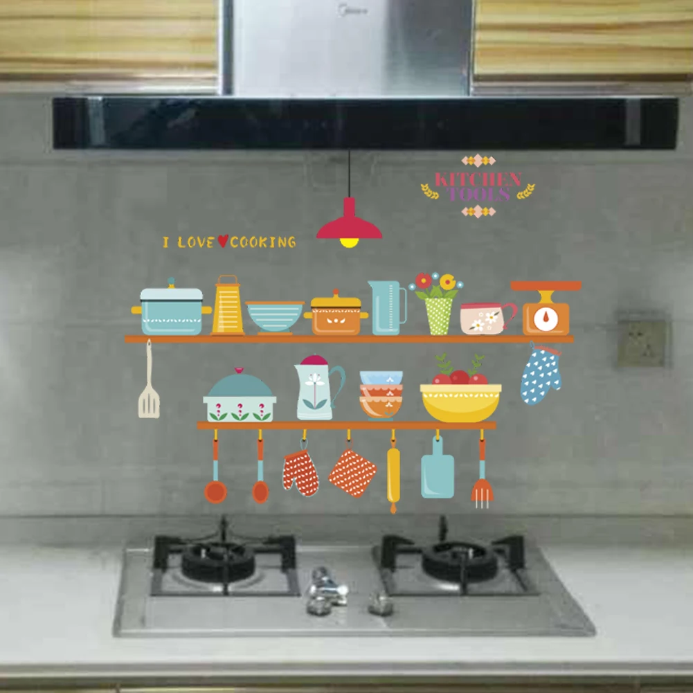 creative kitchen tools wall decals shop window home decoration cartoon wall stickers decorations pvc poster diy mural art decals