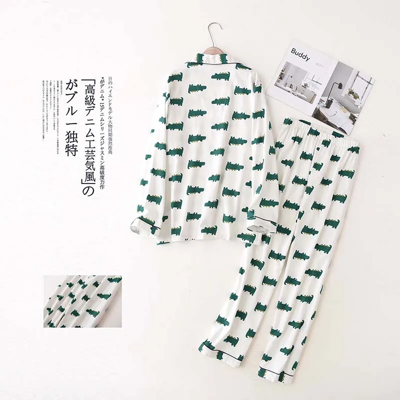 Best Selling Men\'s Pajamas Set Spring And Autumn Fresh Style Long Sleeve+Pants Full Cotton Comfort Homewear Loose Casual Wear