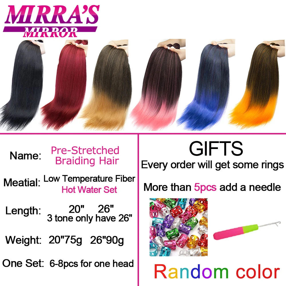 Espelho da Mirra-extensões de cabelo trançado jumbo pré-esticadas, tranças sintéticas para tranças, ombre, ajuste de água quente