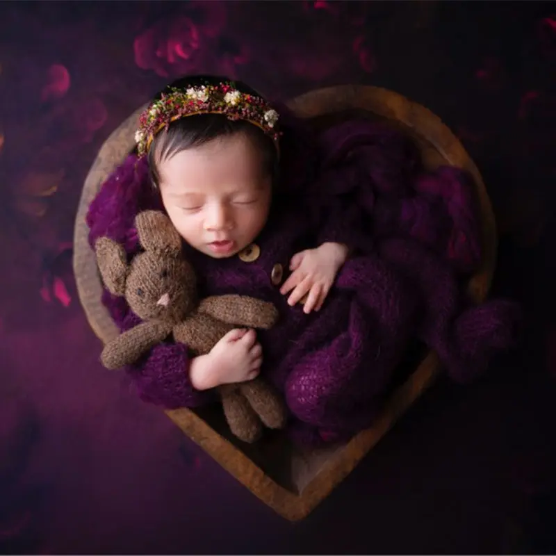 Newborn photography props,baby mohair footed romper outfits with sleeping hat for baby photography props