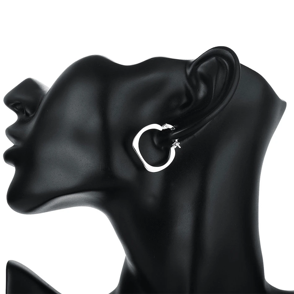 DOTEFFIL 925 Sterling Silver Square Round 20mm Hoop Earrings For Woman Wedding Engagement Party Fashion Charm Jewelry image 5