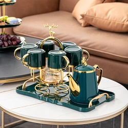 Coffee Cup Set, European Exquisite Coffee Cup and Saucer, Light Luxury Ceramic Cup Storage Rack, High-end Home Afternoon Tea Set