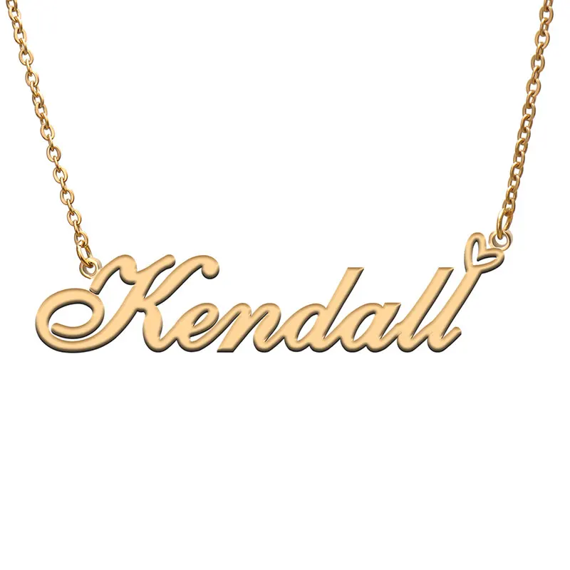 Kendall with Love Heart Name Necklace for Women Stainless Steel Jewelry Nameplate Pendant Femme Mother Child Girls Gift