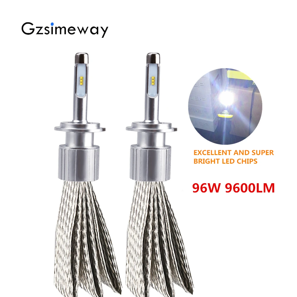 2PCS car bulb H4 LED H7 H1 H11 9005 HB3 D1S D2S headlight with ZES chip 9600LM 6000K headlamp bulbs HB4 H3 881 H27 LED fog lamp