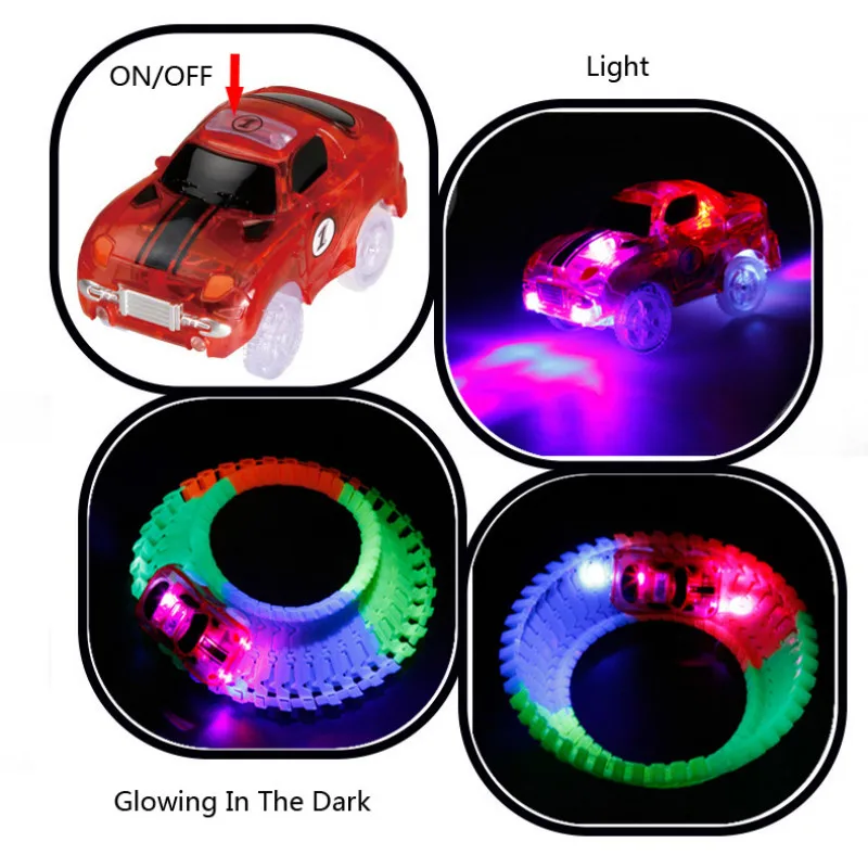 5.4cm Magical Electronics LED Car Toys With Flashing Lights Educational Toys For Children Birthday Party Gift Play With Tracks