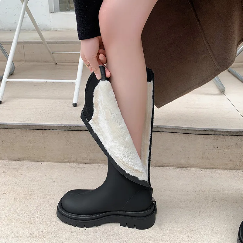 FEDONAS Concise Fashion Women Knee High Boots 2025 Winter Warm Genuine Leather High Quality Back Zipper Shoes Woman New Arrival