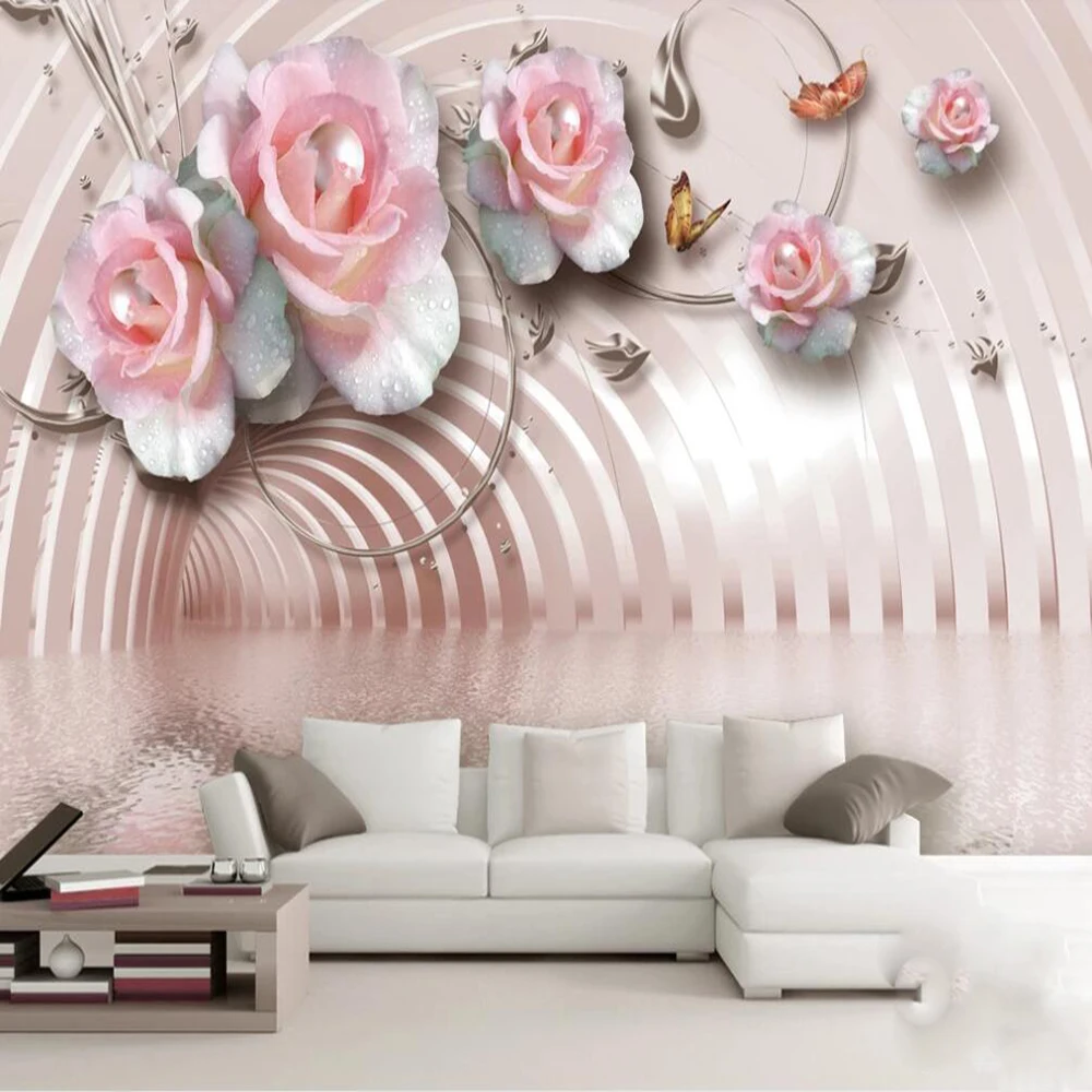 Milofi Custom 3D Wallpaper Mural Exquisite Rose Jewelry Flowers Living Room Background Wall Decoration Mural Wallpaper