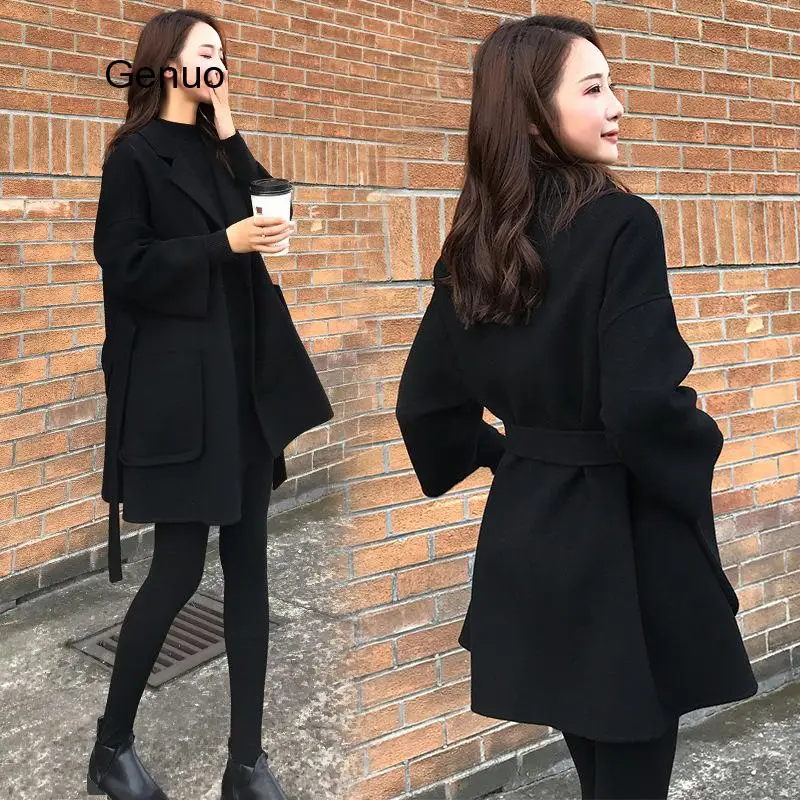 Black Double-Side Cashmere Coat Autumn & Winter Women Short Woolen Coat Winter Lady Outwear