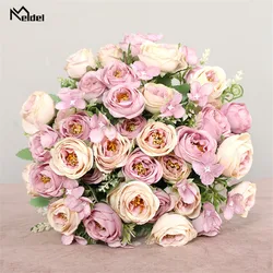 Ramo de Flores artificiales para dama de honor, Flores falsas de seda de 5 ramas para bricolaje, decoración de boda, jardín y hogar, 10 cabezas