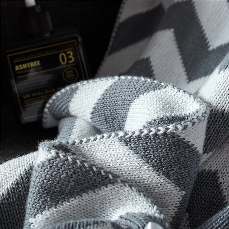 New cotton knitted blanket geometric wave fringe cover blanket machine washable woven blanket anime blanket  blanket hoodie