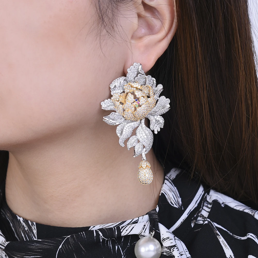 Luxury 4 Colors Gorgeous Exquisite Chinese peony flower Earrings for Women Wedding Attend important occasions Jewelry