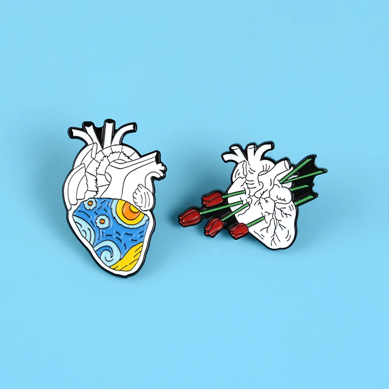 Orgel Herz Sammlung Emaille Pin Van Gogh Starry Nacht Welle Universum Gebrochen Umarmung Rose Brosche Tasche Revers Pin Abzeichen Schmuck geschenk – Detail 9