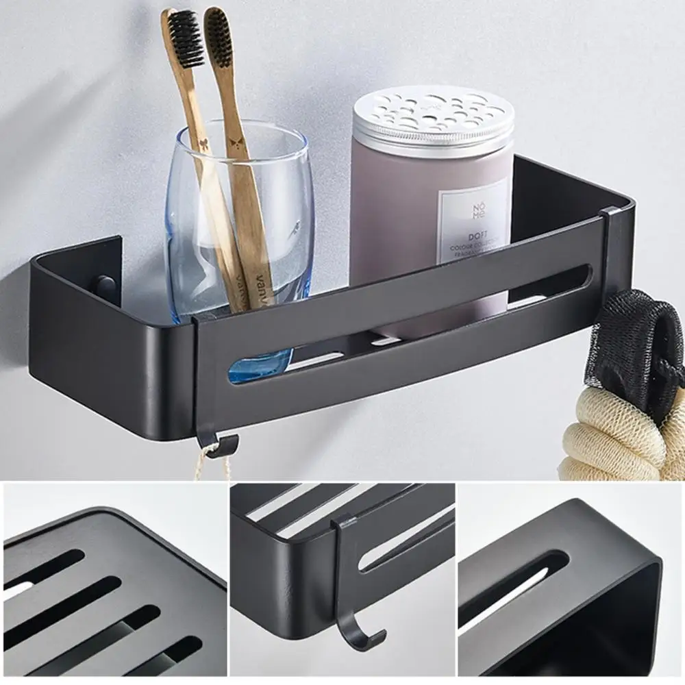 MOL Aluminum Bathroom Shelf Shower Shampoo Soap Cosmetic Shelves Black Golden Color Bathroom Accessories  Rack Holder OT001 image 5