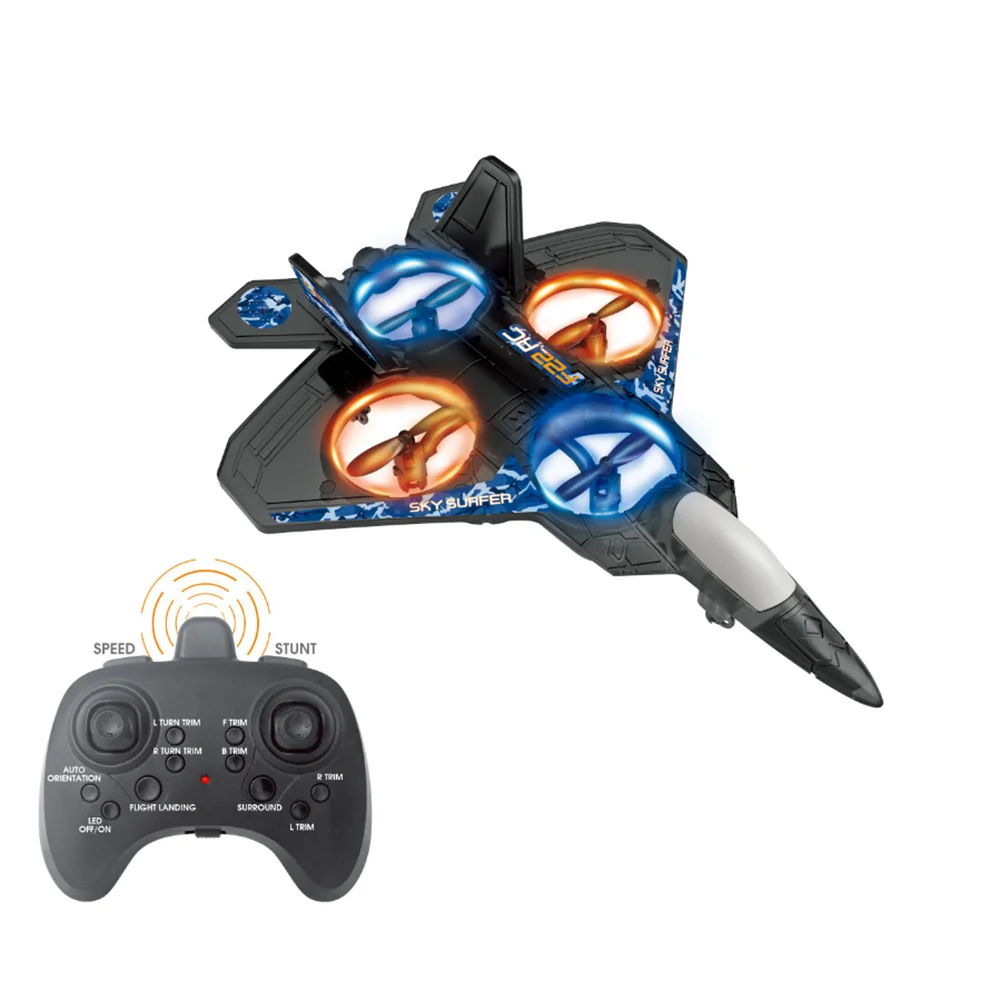 

2.4G Romote Control Lights F-22 Fighter Sky Overlord Cyclone Stunt RC Toy EPP Jet Aircraft Drone Electric Fly Boy Gift