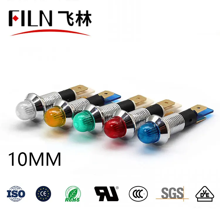 FILN high quality ball head 10mm 12v 24v 110v  220v indicator light for liferaft red green blue yellow white led signal lamp