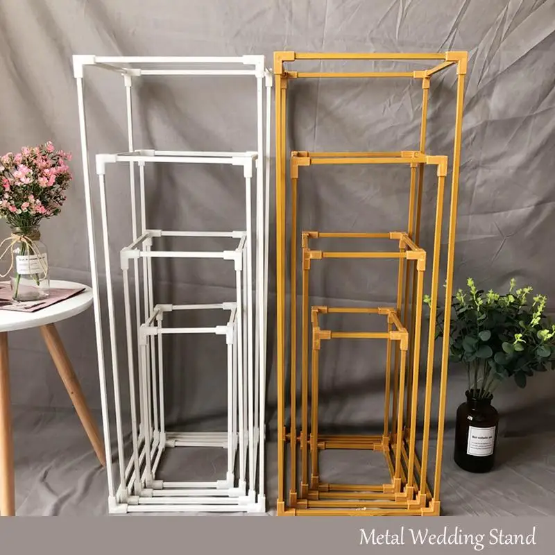 60/80/100CM Wrought Iron Metal Geometric Flower Frame Wedding Decoration Road Leads Gold Flower Stand Party Wedding Props Shelf