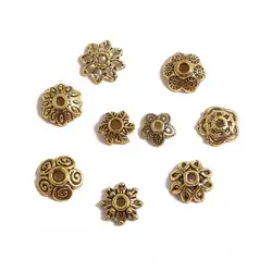 50pcs Mixed Tibetan Antique Gold Color Flower Bead End Caps For Jewelry Making Findings Needlework Diy Accessories Wholesale