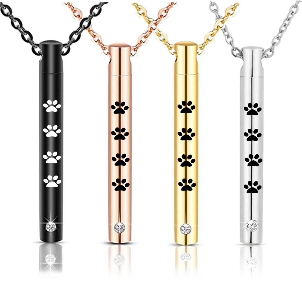 Stainless Steel 4 Colors Pet Dog Bar Cylinder Urn Necklace Paw Pendant Memorial Ashes Keepsake Cremation Jewelry