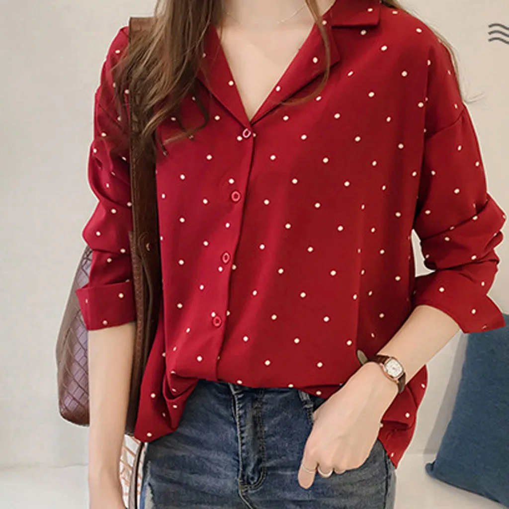 Polka Dot Blouse Women Shirt Long Sleeve Blouse Korean Female Tops Mujer De Moda Tunic Clothing Asian Size