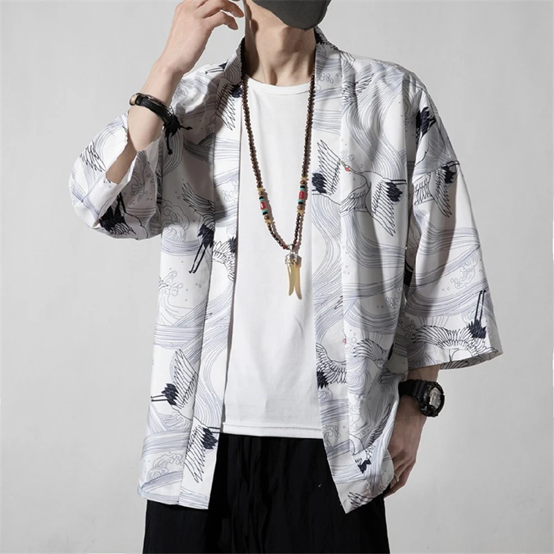 Men's Japanese Kimono Classical New Style Fashion Design Casual Cardigan Casual Open Front Cloak Jacket Coat 5xl