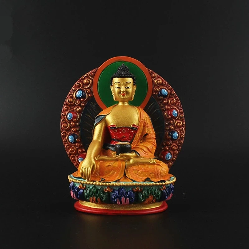 Sakyamuni Resin Buddha Figurine, Bodhisattva Delicate Hand Plated Buddhist Tranic Tibetan Treasure Figure Buddha Statue