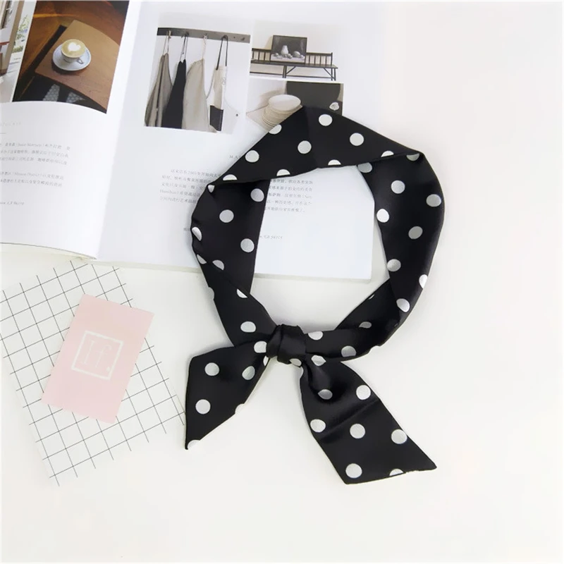 Polka dot printing luxury brand scarf women summer small long silk scarf fashion turban headband tie bag handle ribbon N13