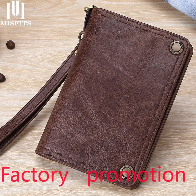 Factory Direct Men's Long Multi-Function Magnetic Buckle Leather Wallet Korean Fashion Business Wax Leather Clutch Bag