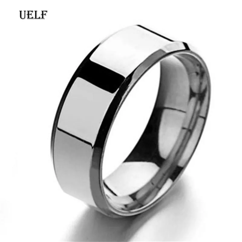 Uelf Simple Design 8MM Wide Stainless Steel Rings Trendy Rose Gold/Silver/Gold Color Wedding Ring Jewelry For Women Men