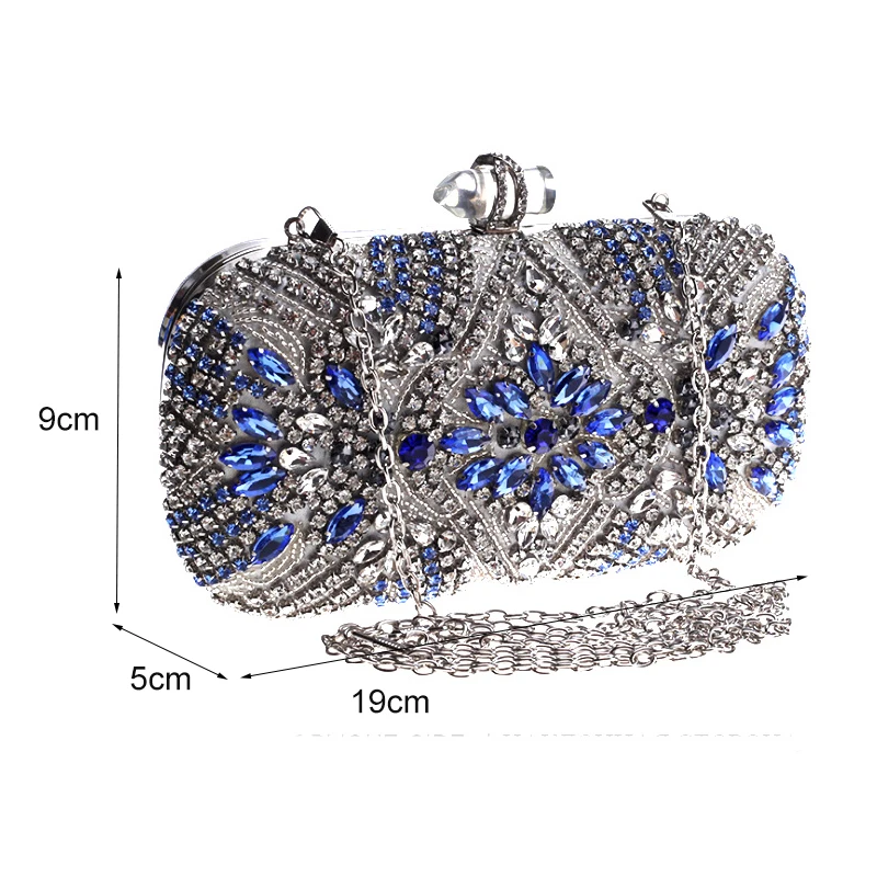 Bolso de mano con cadena de estilo de diamante para mujer, bolsa femenina de lujo, color azul, para usar en la noche o en boda, con monedero, bolso