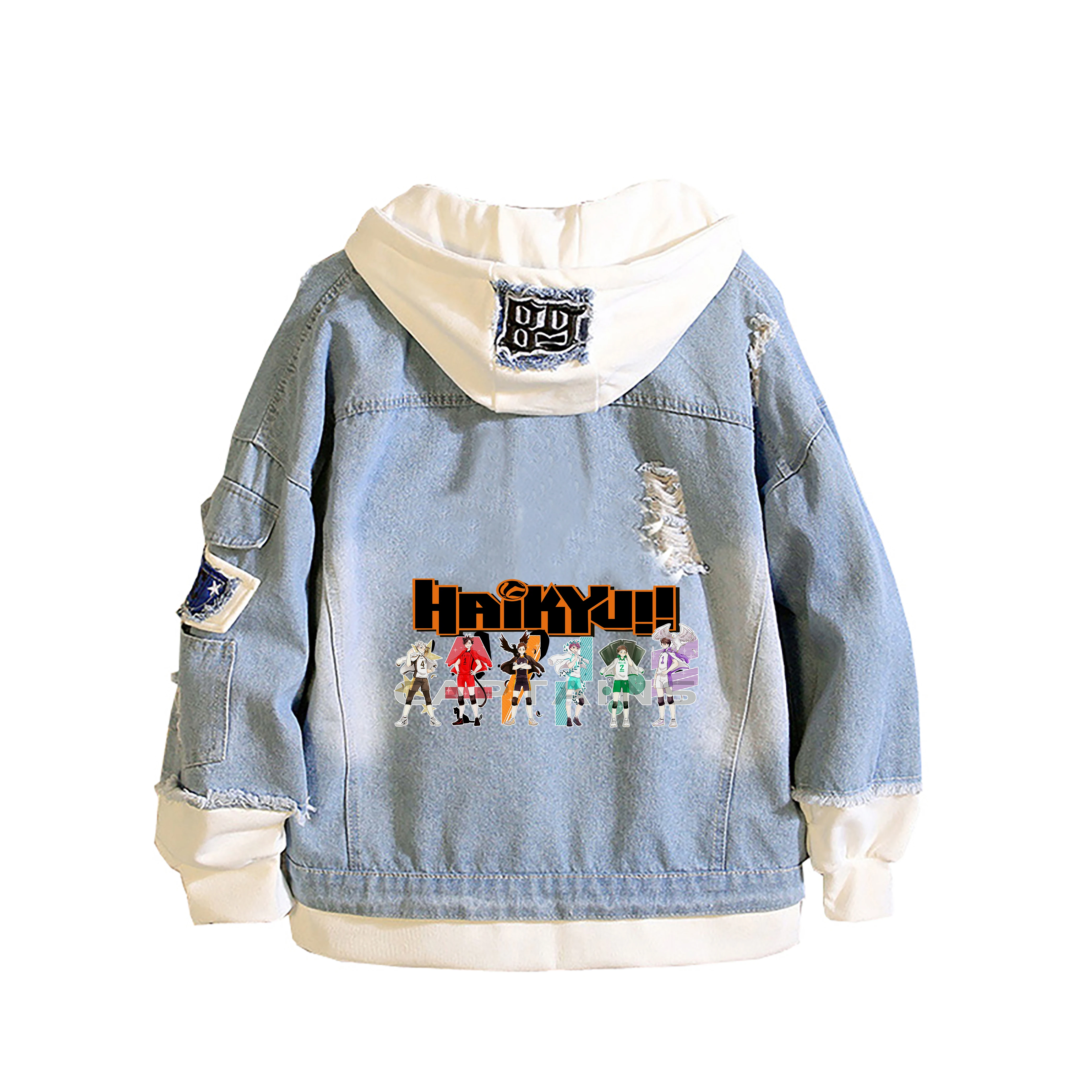 Japanese Haikyuu!! Demin Jacket Anime Harajuku Streetwear Shoyo Hinata Jeans Sweatshirt Boys Cartoon Plus Size Hoodies Coats - view 2