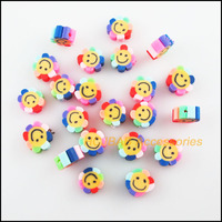 35Pcs Mixed Clay Colored Sunflower Smile Face Spacer Beads Charms 10mm