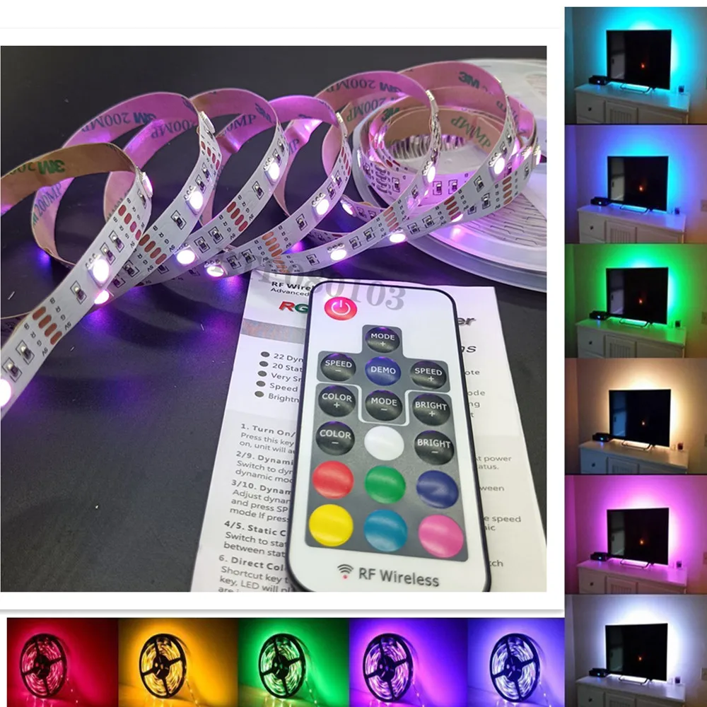 17 Key RF Remote 3 Key Switch Button Control For SMD 5050 RGB LED Strip 5V 2M 60 LEDs Strip Light