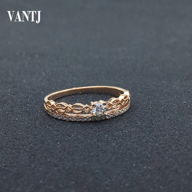 

VANTJ Real 14K Gold Rings Sterling Natural Diamond 0.18ct Fine Jewelry For Women Lady Party Wedding Gift With Box Free Shipping