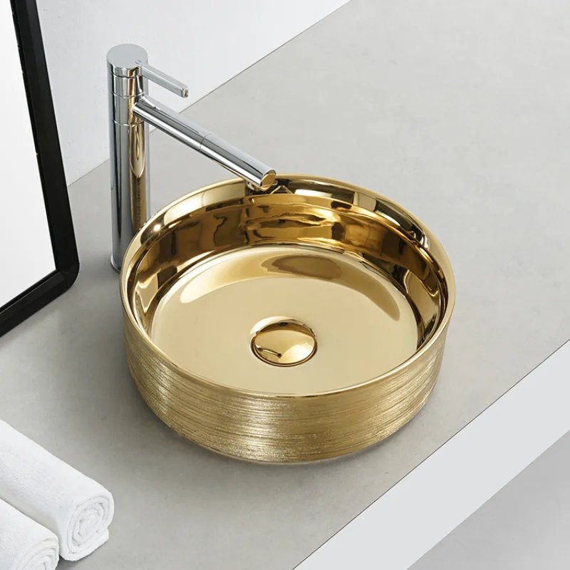 

ceramic sanitary wares table counter top washbasin bathroom sink art basin gold face hand wash basinBathroom sink