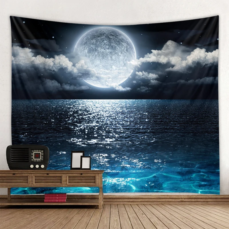 

Universe Galaxy Beautiful Earth Moon Under Night Sky Printed Tapestry Wall Hanging Decoration Cloth Bohemian Hippie Tapestries