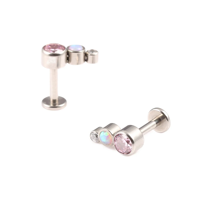 QM ASTM F136 Implant Grade Titanium  Internally Threaded Pink Curved Cluster Labret Ring Ear Helix Lip Stud Piercing Jewelry