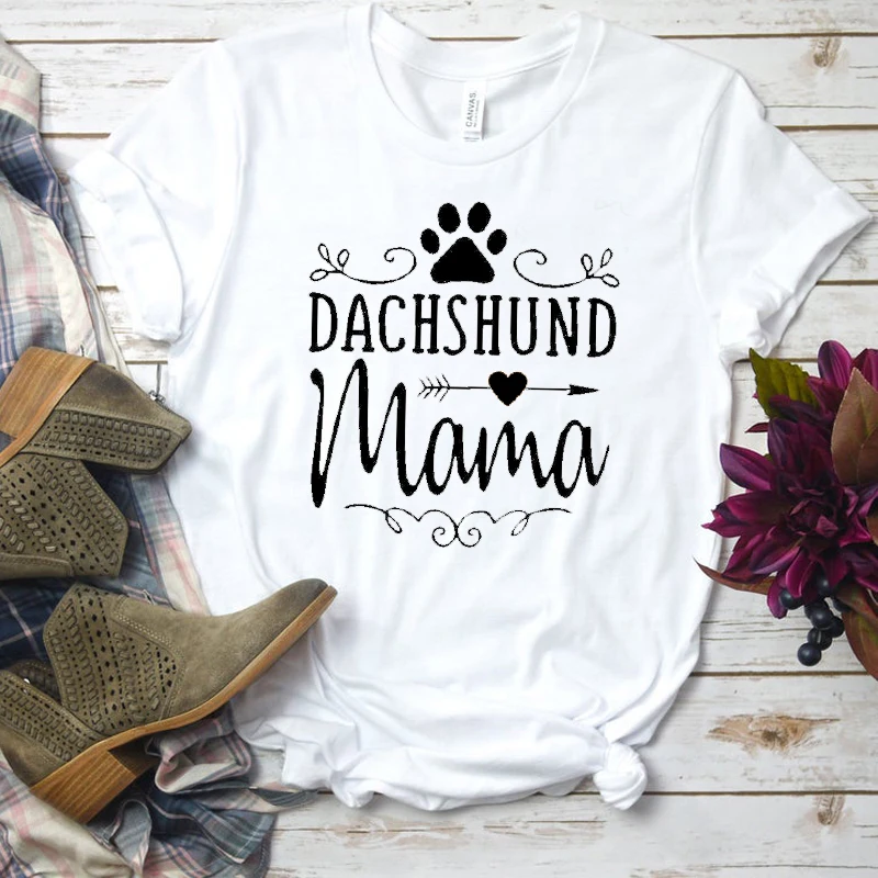 Dachshund Mama Dog Paw Mom Tshirt Funny Graphic Streetwear Women T-shirt Kawaii Short Sleeve Top Tees Cotton O Neck Mother Shirt