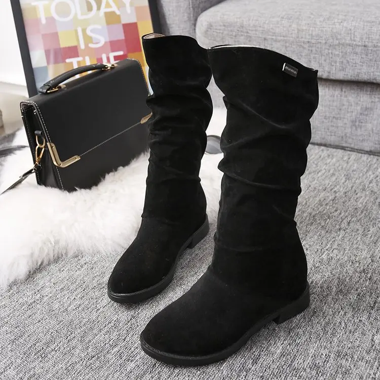 Women Girls Fashion Shoes Autumn Winter Boots Ladies Sexy Sweet Outdoor Boot Stylish Flat Flock Shoes Snow Boots Botas 2019