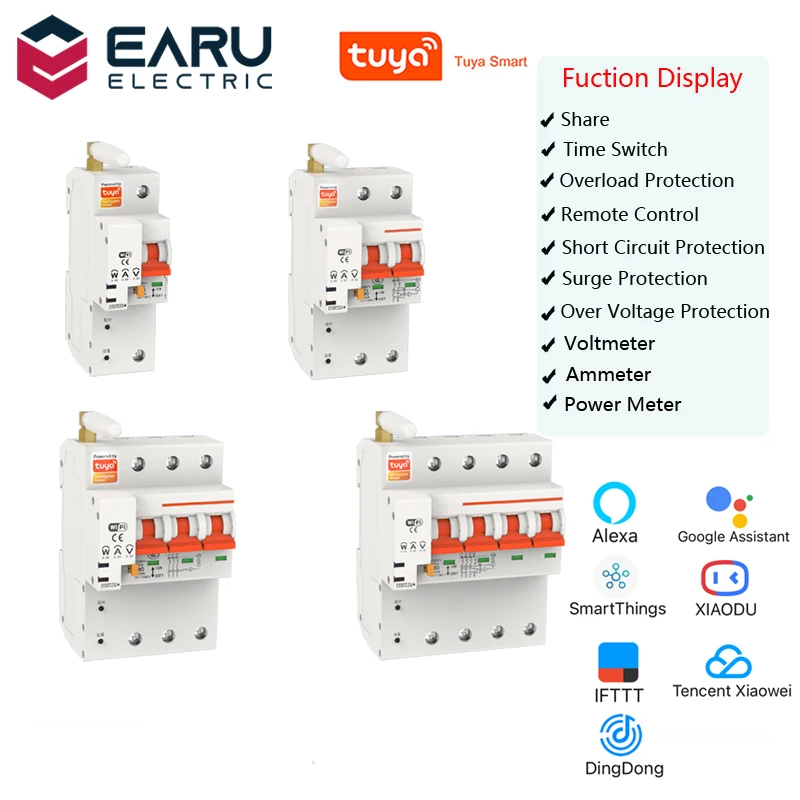 tuya 14p 10100a 220v inteligente interruptor de interruptor de circuito wi fi consumo de energia kwh medidor voltimetro amperimetro monitor de tensao 01