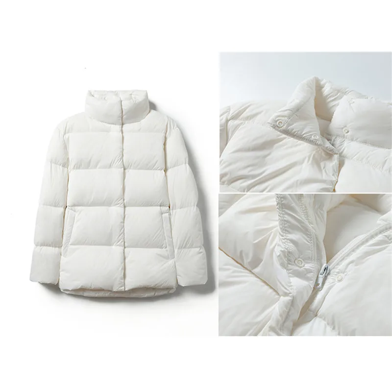Sanishroly Autumn Winter Women Stand Collar White Duck Down Jacket Puffer Parkas Lady Warm Thicken Down Coat Short Outwear Tops